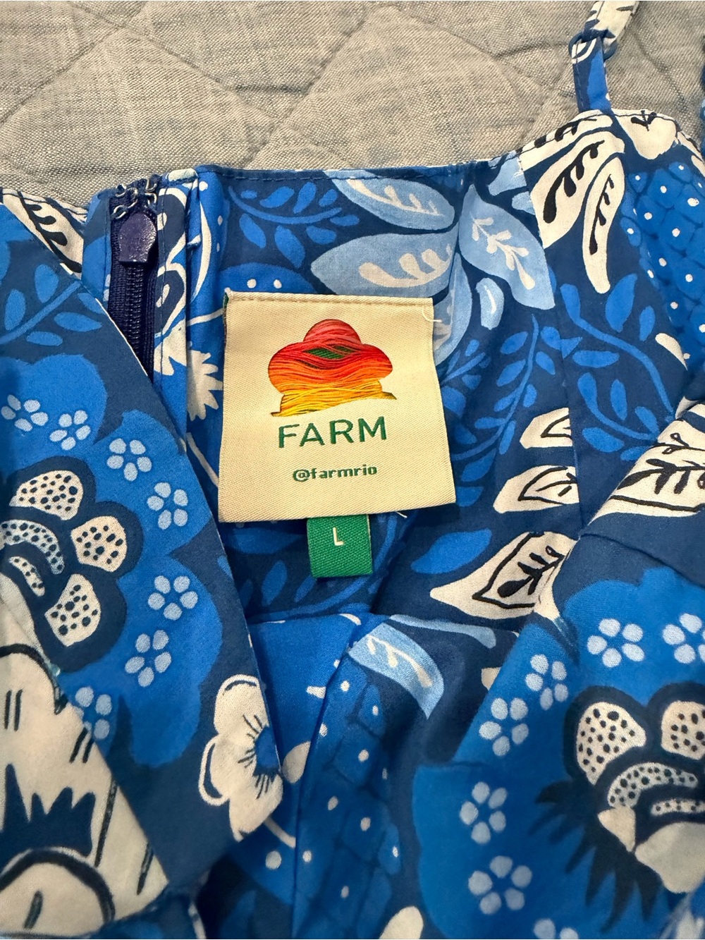 Farm Rio blue & white floral Maxi dress size Large - Picture 6 of 7